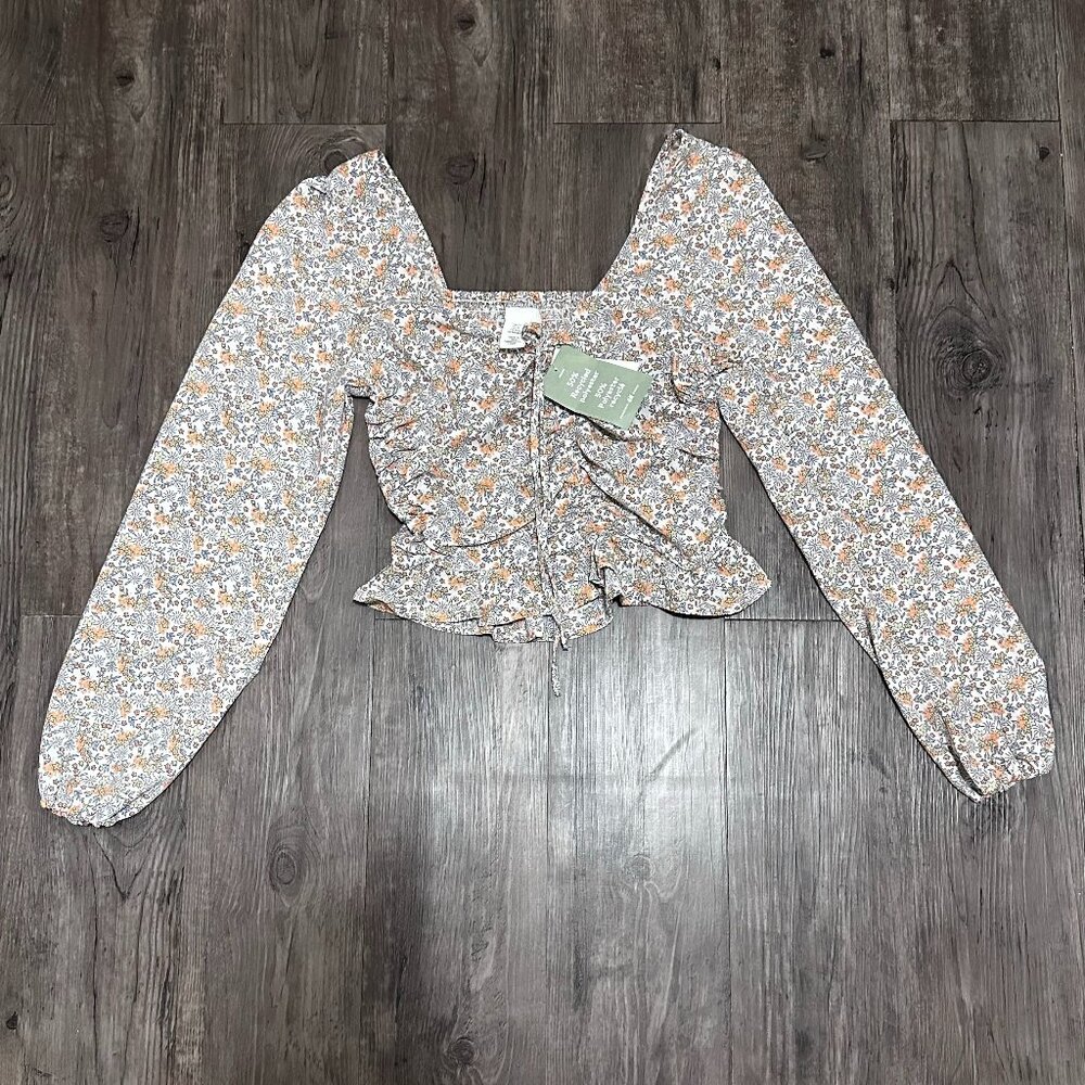 H&M Floral Crop Top Long Sleeve Size X-Small